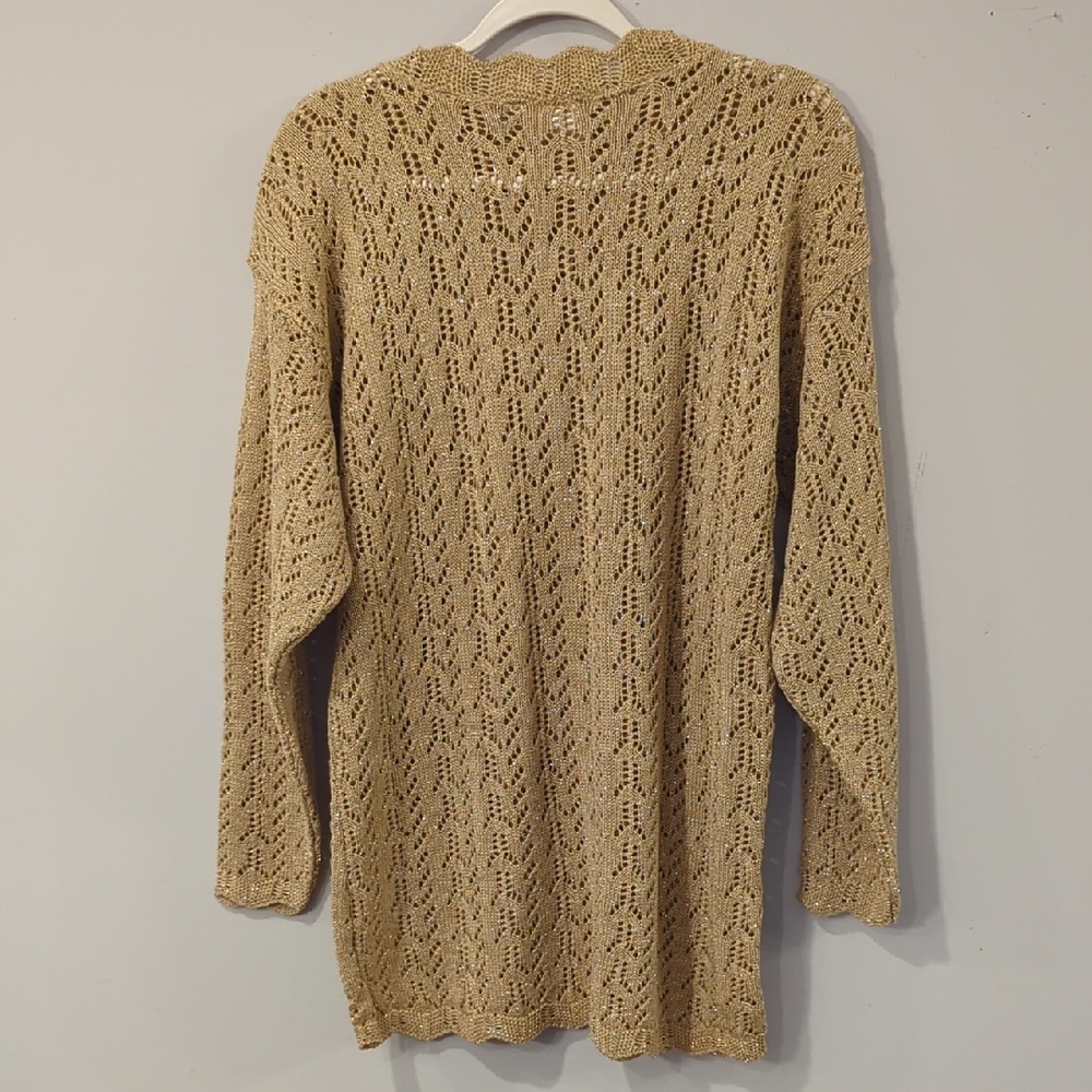 Vintage‎ Knit Sweater Tunic Long Gold Tan Metallic size Large image 4